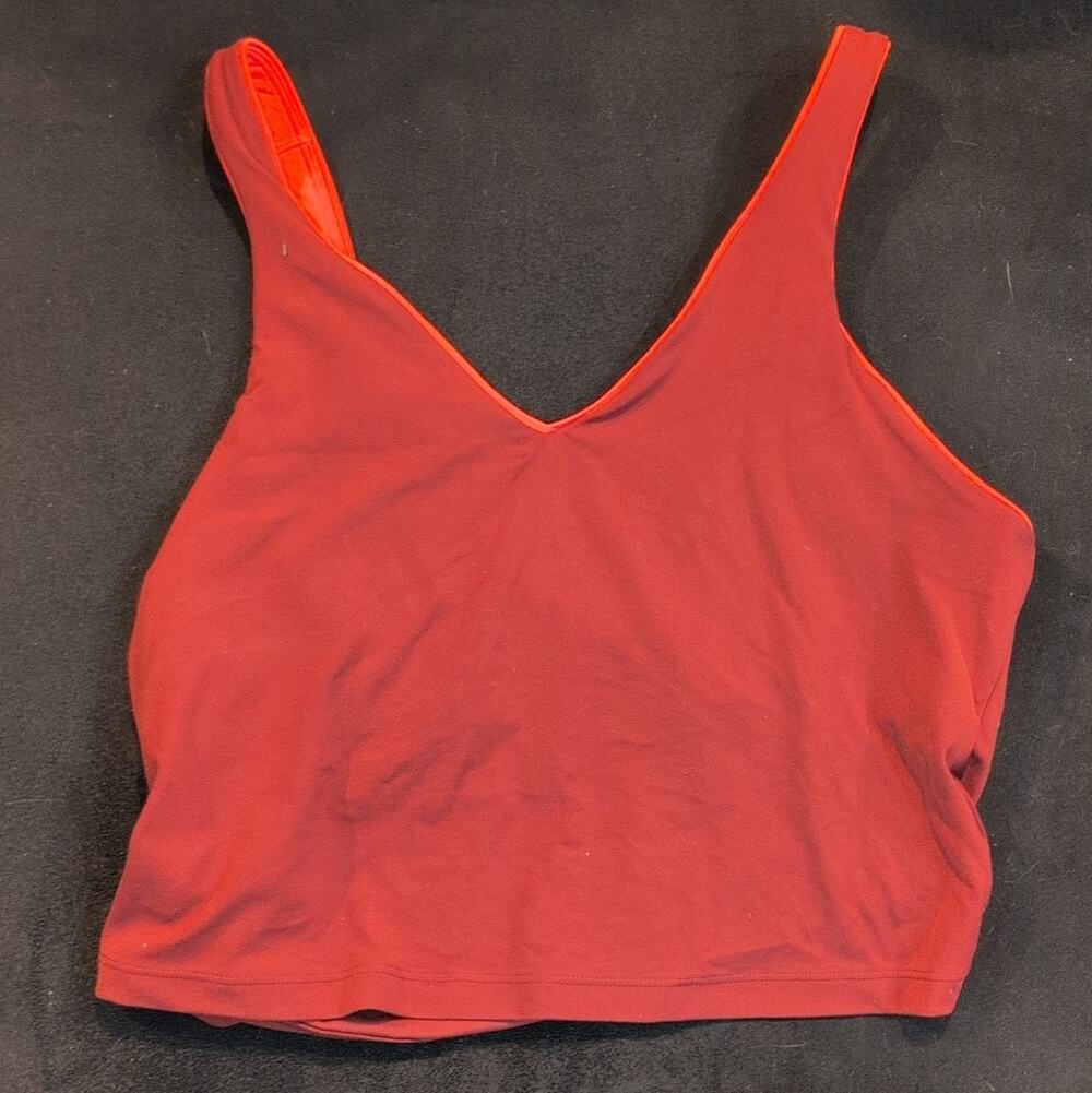 Athleta Orange Red Solid Wireless Pullover Sports Bra Logo XL Nylon Spandex
